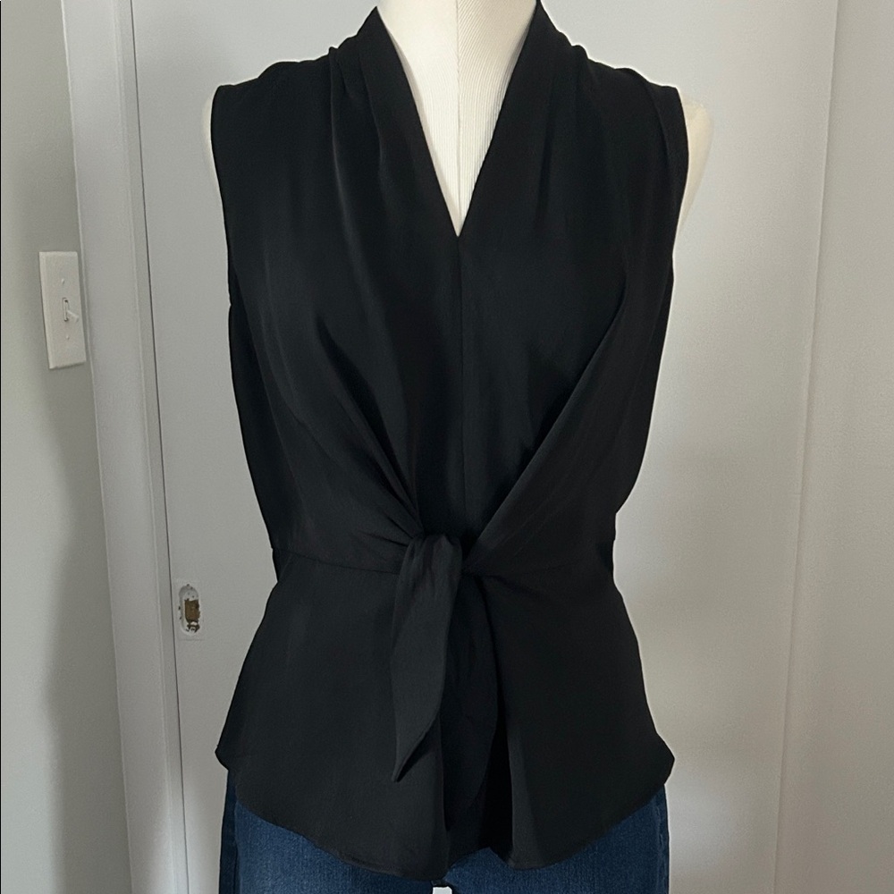 Draped Tie Front Sleeveless Blouse